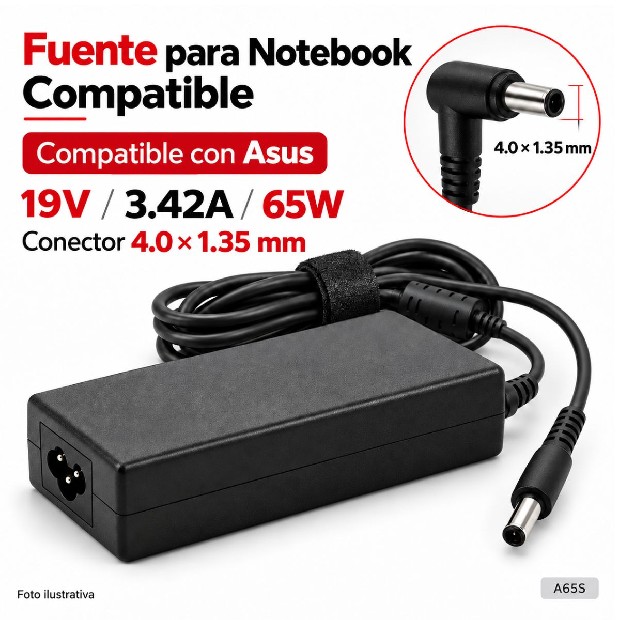 &ua FUENTE NOTEBOOK ASUS 19V/3.42A/65W 4.0*1.35MM (A65S)